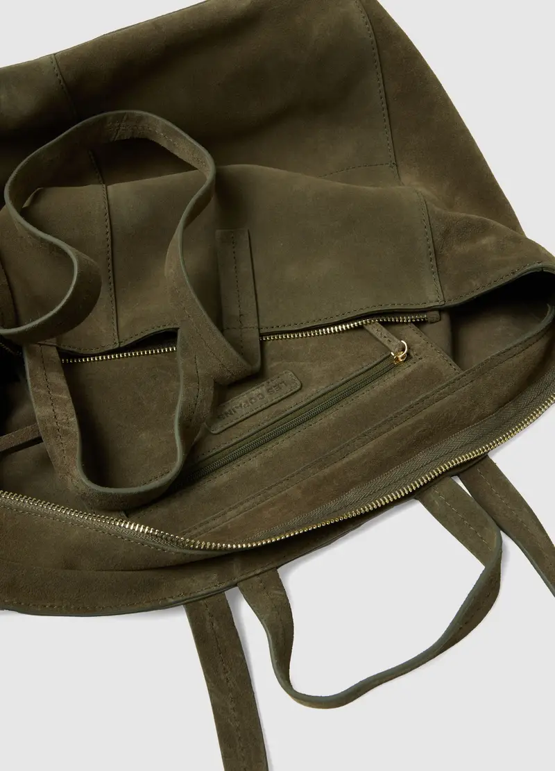 Shopper In Vera Pelle Verde Con Chiusura A Zip, Donna, Verde miniatura 3