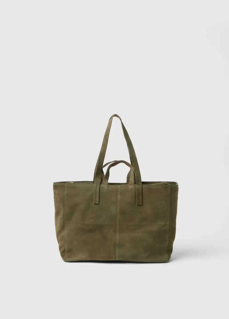 Shopper In Vera Pelle Verde Con Chiusura A Zip, Donna, Verde