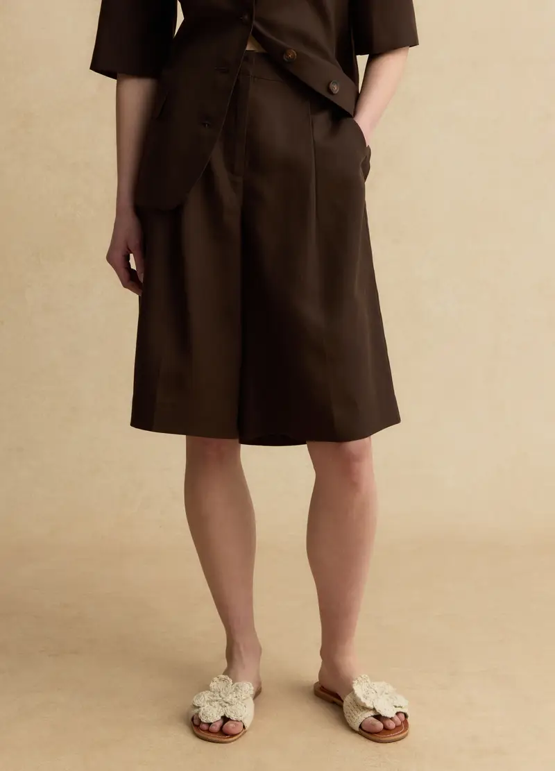 Shorts In Misto Lyocell E Lino Marroni Regular Fit, Donna, Marrone miniatura 2