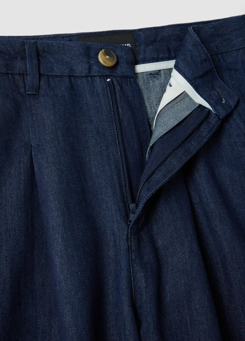 Shorts In Puro Cotone Blu Wide Leg, Donna, Blu miniatura 2