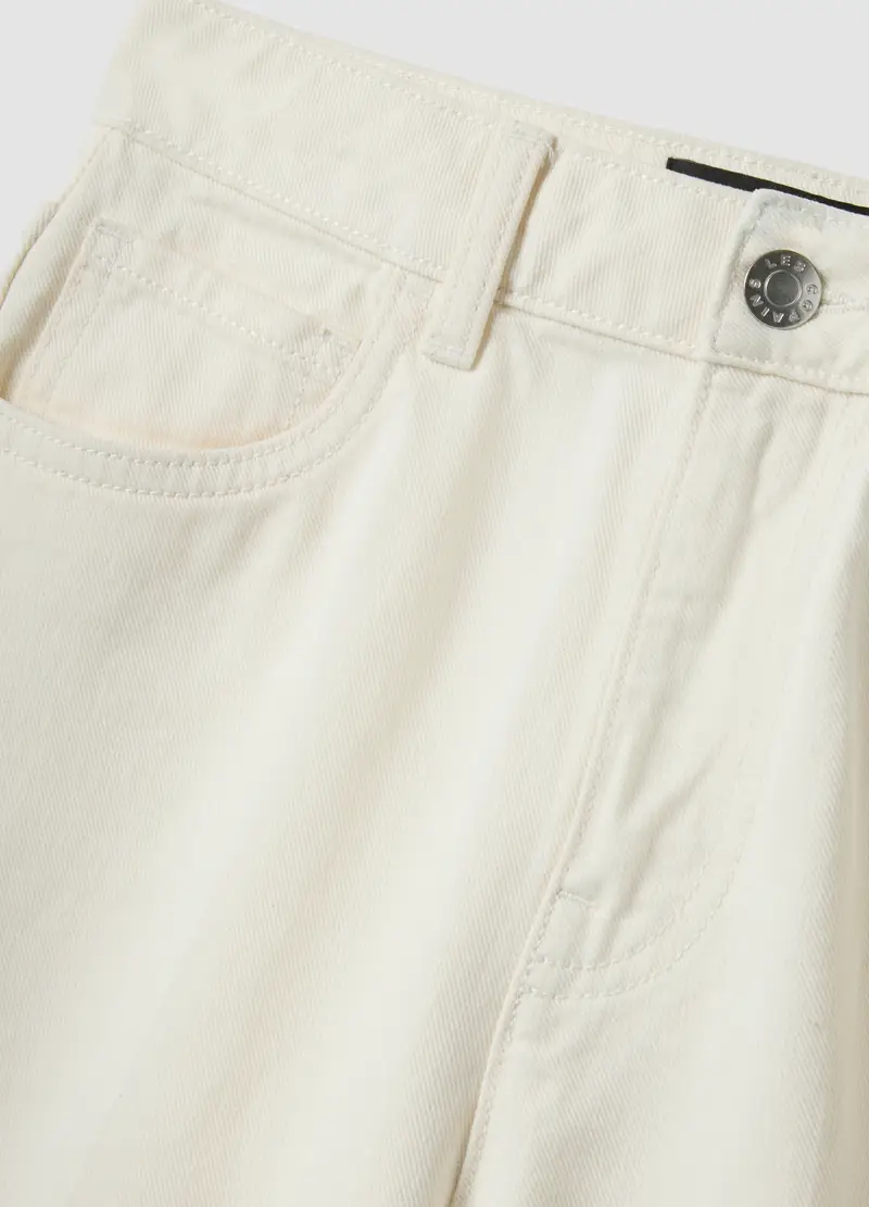 Shorts In Puro Cotone Denim Bianco Wide Leg, Donna, Bianco miniatura 2
