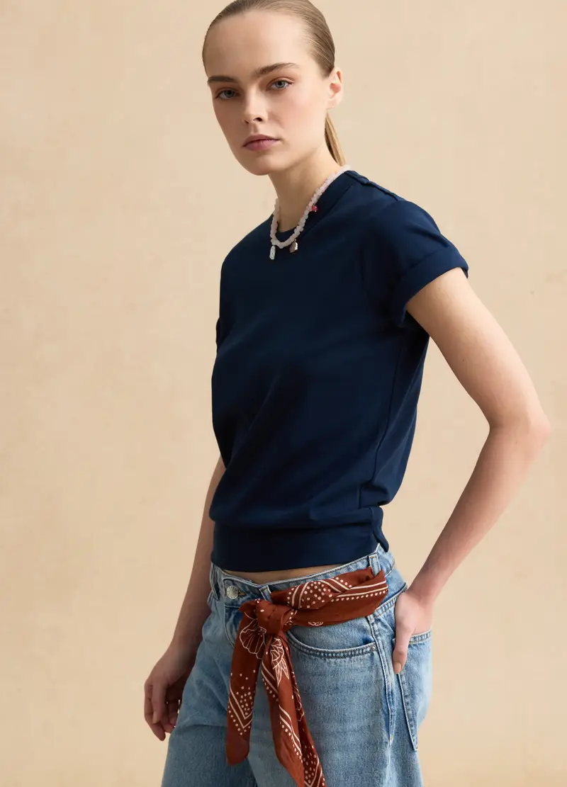 T-shirt A Maniche Corte In Misto Cotone Blu Regular Fit, Donna, Blu