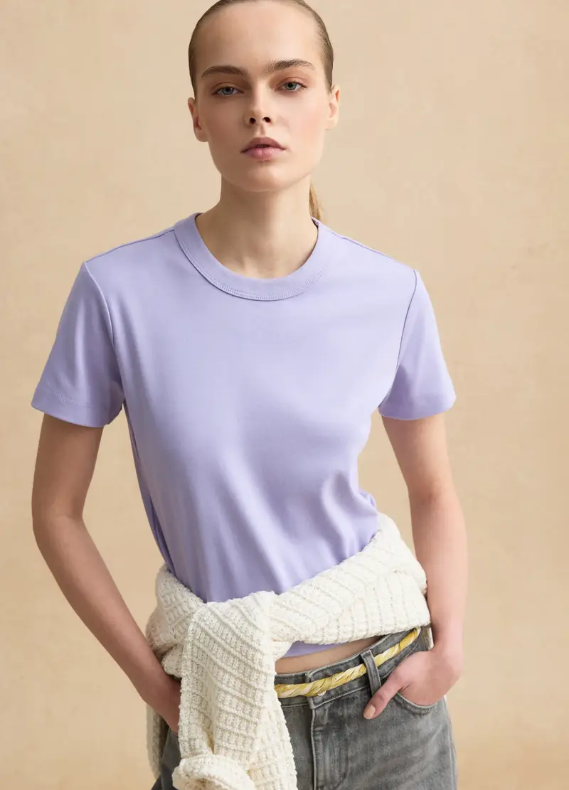 T-shirt A Maniche Corte In Misto Cotone Viola Regular Fit, Donna, Viola