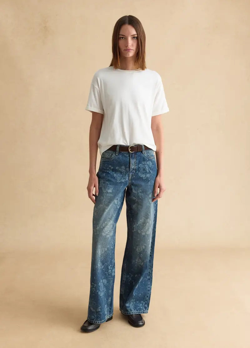 T-shirt Bianca A Maniche Corte In Cotone E Modal Elasticizzato, Donna, Bianco miniatura 2