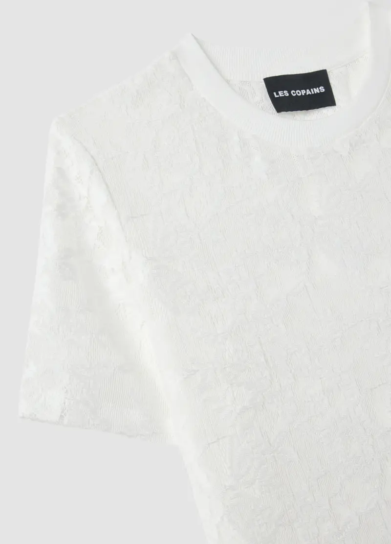 T-shirt Bianca Regular Fit Con Motivo A Rete Floreale, Donna, Bianco miniatura 2