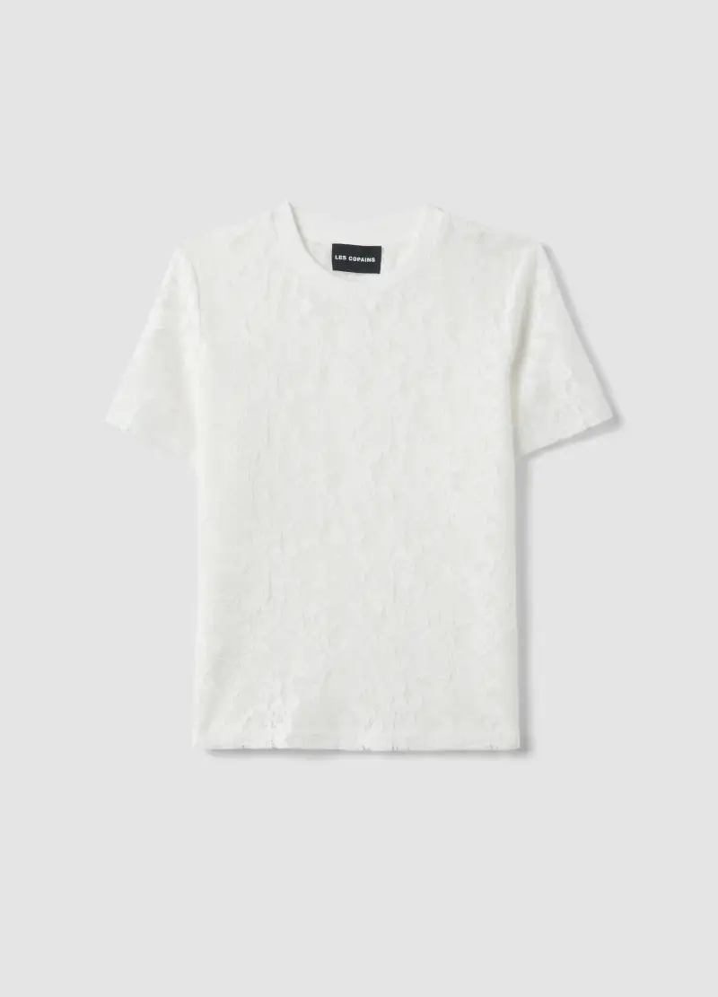 T-shirt Bianca Regular Fit Con Motivo A Rete Floreale, Donna, Bianco