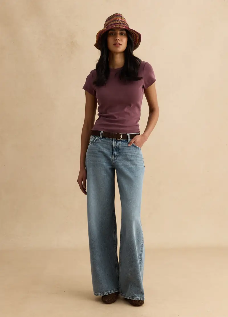 T-shirt Fitted In Cotone Elasticizzato Viola, Donna, Viola miniatura 2