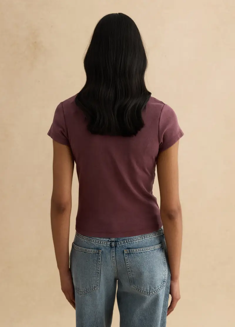 T-shirt Fitted In Cotone Elasticizzato Viola, Donna, Viola miniatura 3