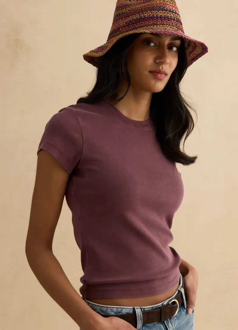T-shirt Fitted In Cotone Elasticizzato Viola, Donna, Viola