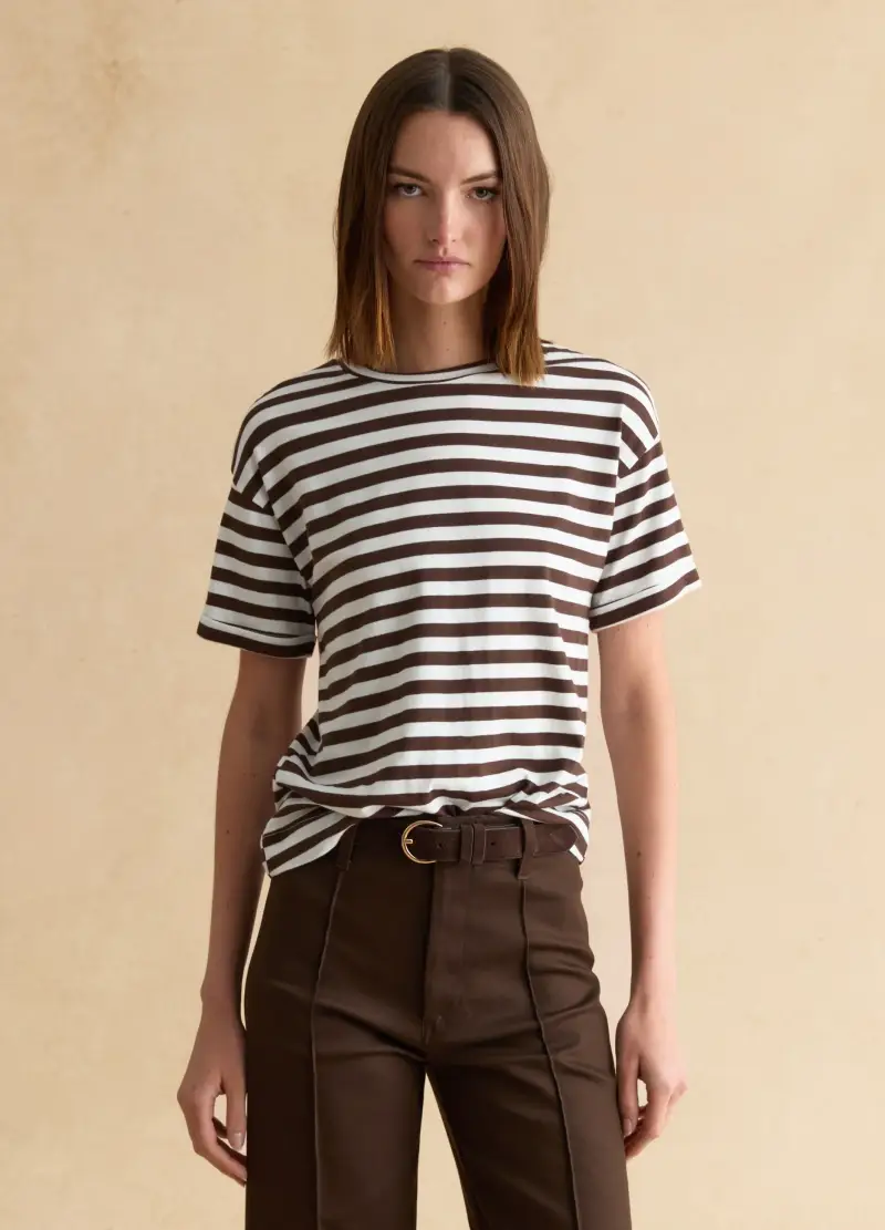 T-shirt In Cotone A Righe Multicolor Regular Fit, Donna, Multicolor