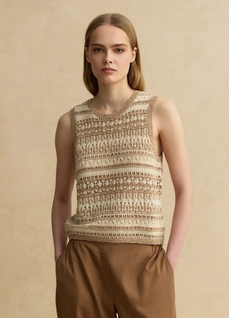 Tank Top In Crochet Di Misto Cotone Multicolor Regular Fit, Donna, Multicolor miniatura 3