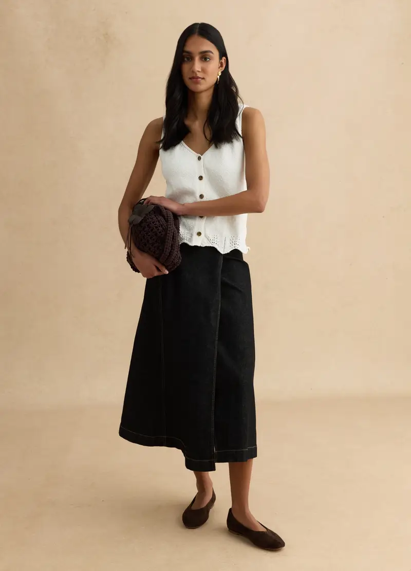 Tank Top In Misto Cotone Bianco Regular Fit Con Bottoni, Donna, Bianco miniatura 2