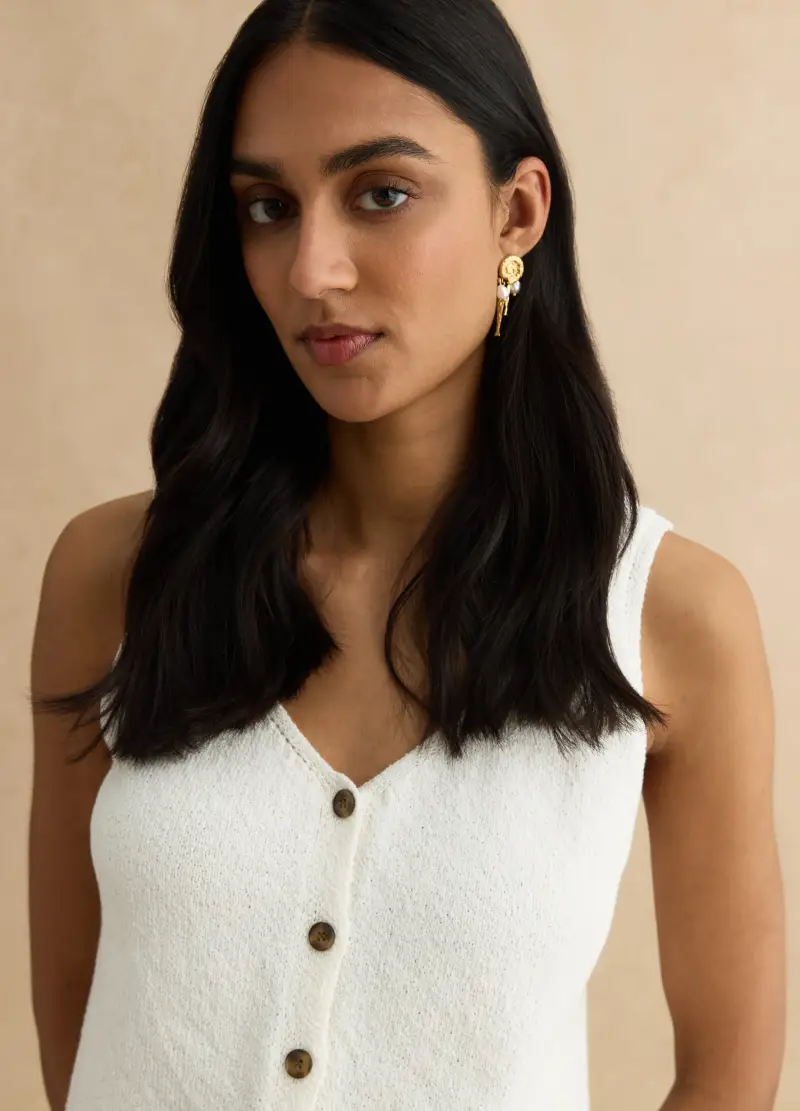 Tank Top In Misto Cotone Bianco Regular Fit Con Bottoni, Donna, Bianco