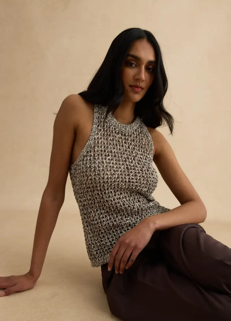 Tank Top In Misto Cotone Multicolor Regular Fit Con Design A Maglia, Donna, Multicolor