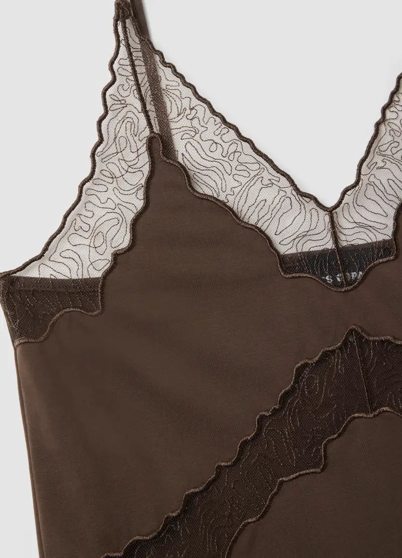 Tank Top In Misto Viscosa Marrone Regular Fit Con Dettagli Trasparenti, Donna, Marrone miniatura 2