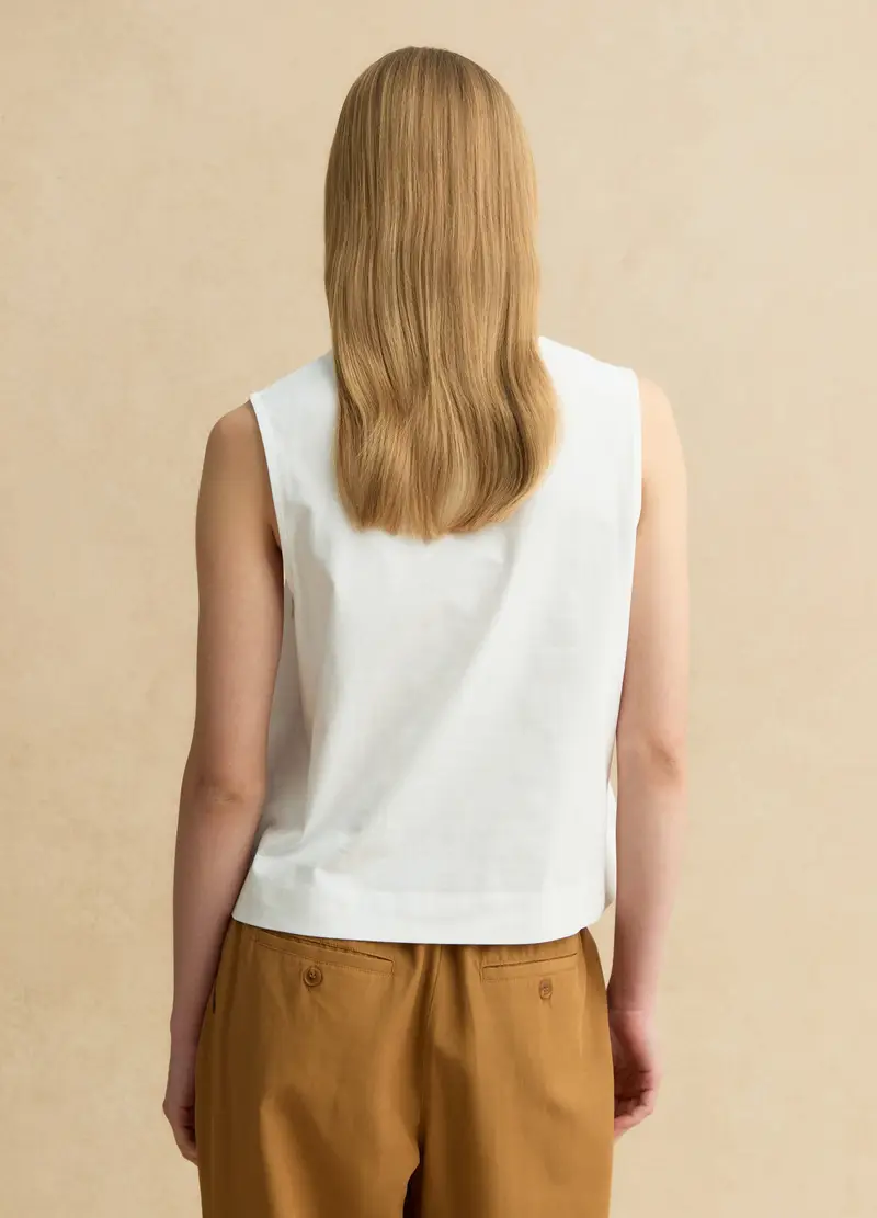 Tank Top In Puro Cotone Bianco Regular Fit Con Ricami, Donna, Bianco miniatura 3