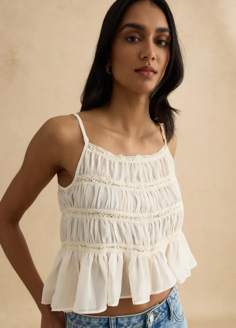 Top Bianco Senza Bottoni, Donna, Bianco miniatura 2