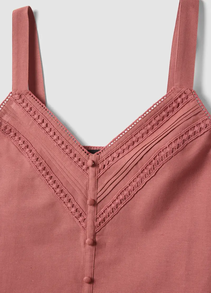 Top In Misto Cotone E Lino Rosa Regular Fit Con Dettagli In Pizzo, Donna, Rosa miniatura 2