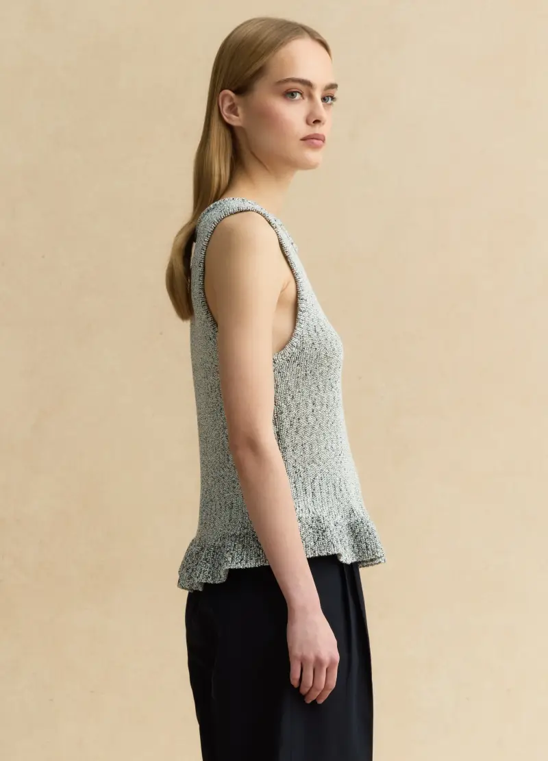 Top In Tricot Bianco E Nero Regular Fit Con Volant, Donna, Multicolor