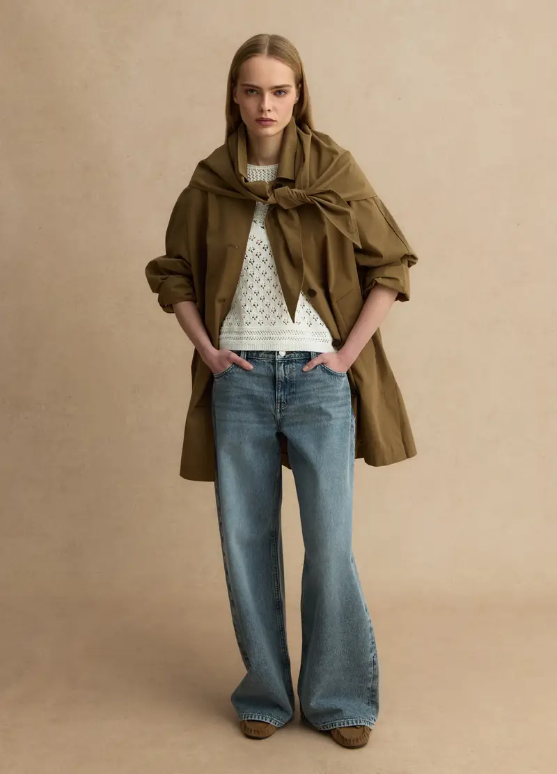 Trench Con Mantella Removibile Verde In Puro Cotone, Donna, Marrone miniatura 2