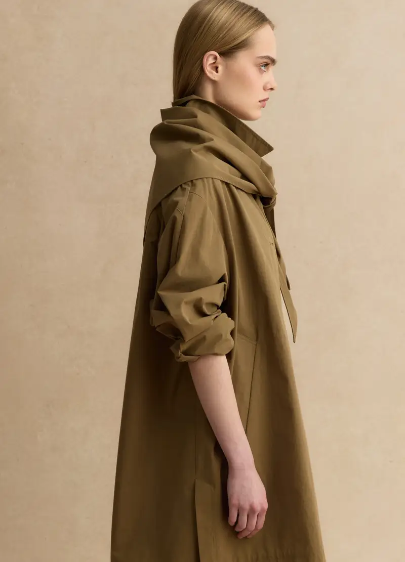 Trench Con Mantella Removibile Verde In Puro Cotone, Donna, Marrone miniatura 3