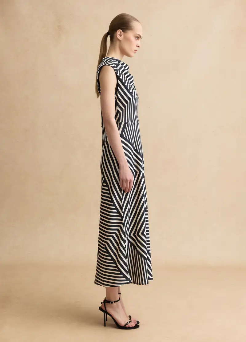 Vestito Senza Maniche In Misto Viscosa A Righe Multicolor Regular Fit, Donna, Multicolor miniatura 2