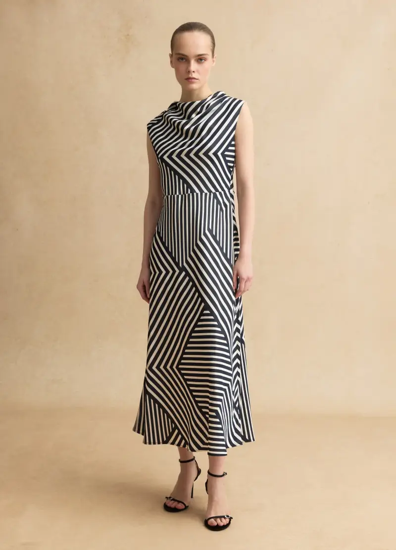 Vestito Senza Maniche In Misto Viscosa A Righe Multicolor Regular Fit, Donna, Multicolor