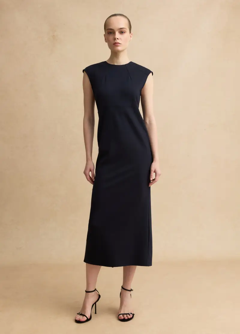 Vestito Senza Maniche In Misto Viscosa Blu Slim Fit Con Zip, Donna, Blu miniatura 2