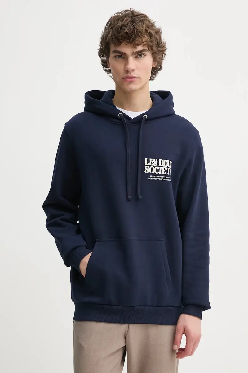 felpa in cotone uomo colore blu navy con cappuccio LDM202049