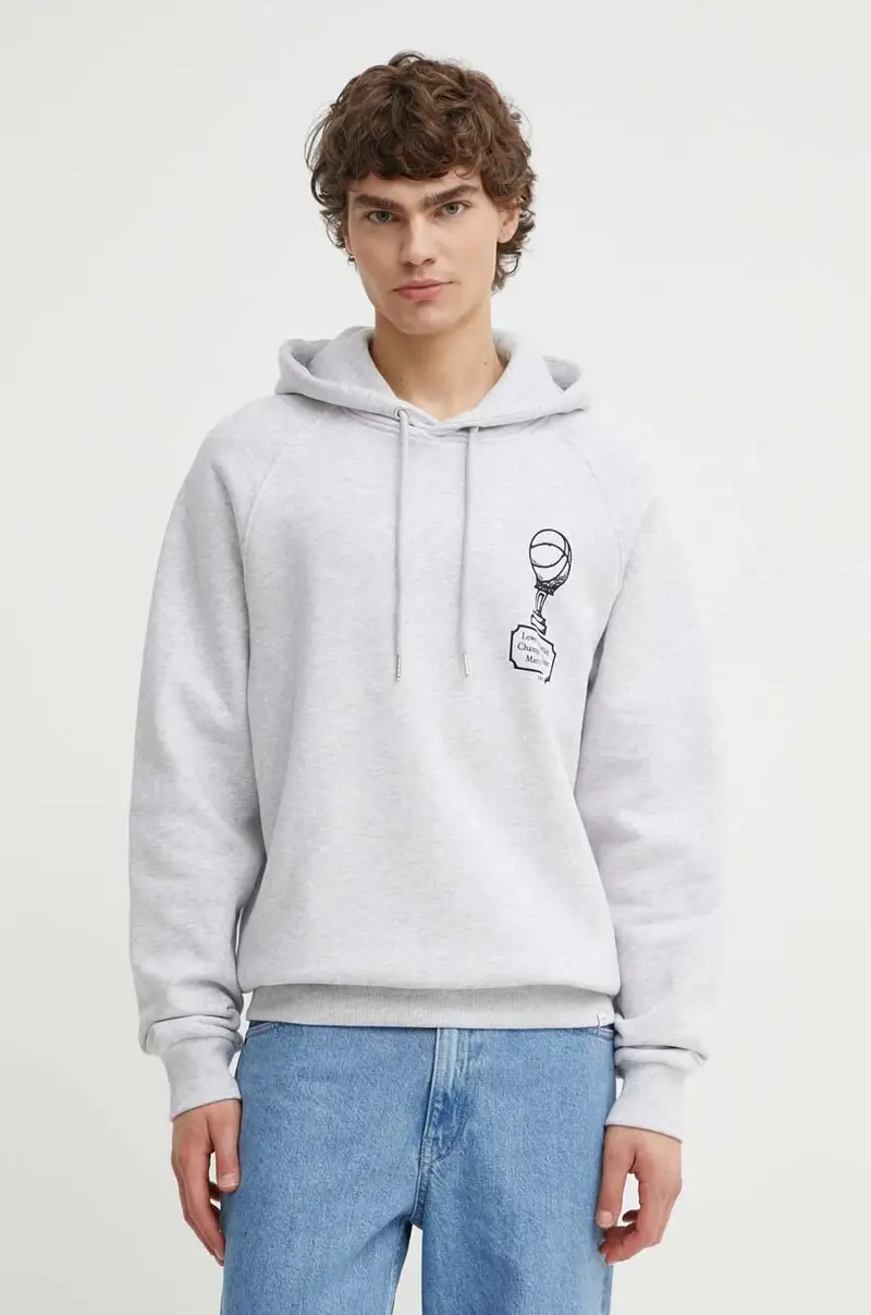 felpa in cotone uomo colore grigio con cappuccio LDM202032 miniatura 3