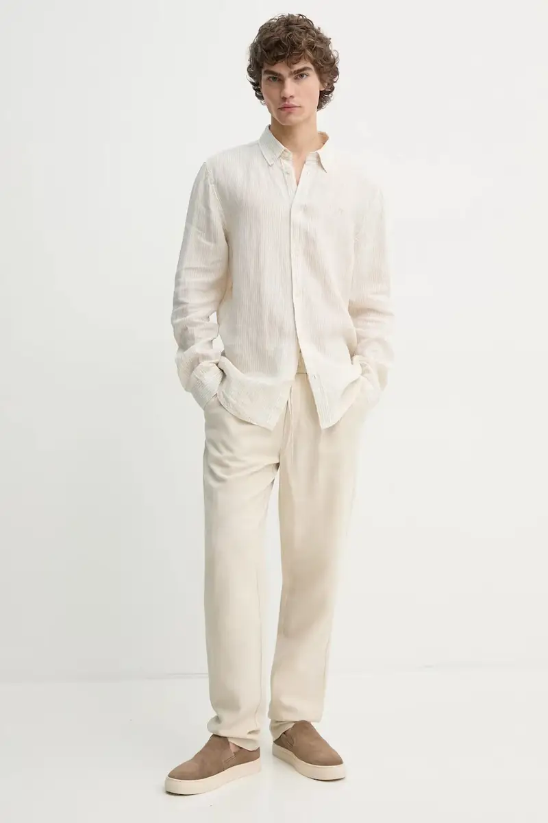 pantaloni in lino colore beige LDM510162 miniatura 2