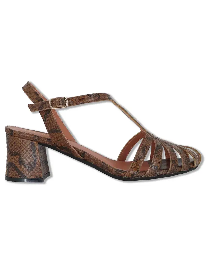 Sandali in pelle marrone stampa wips Donna 9711 014