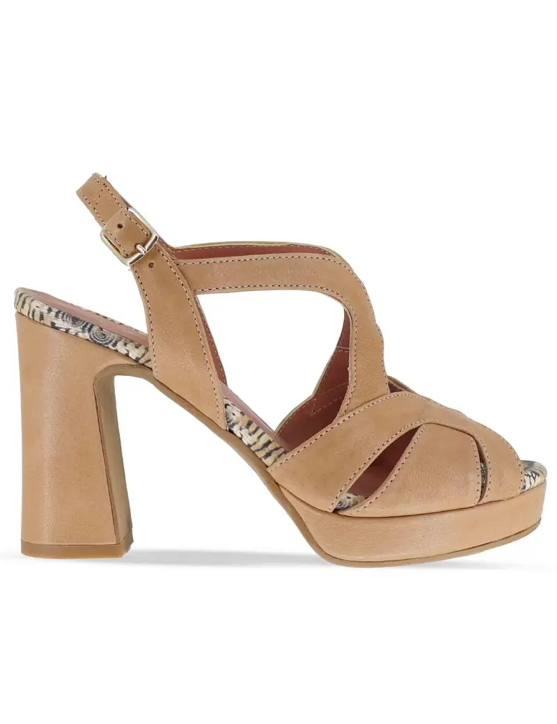 Slingback in pelle beige con tacco alto Donna 3046K 015