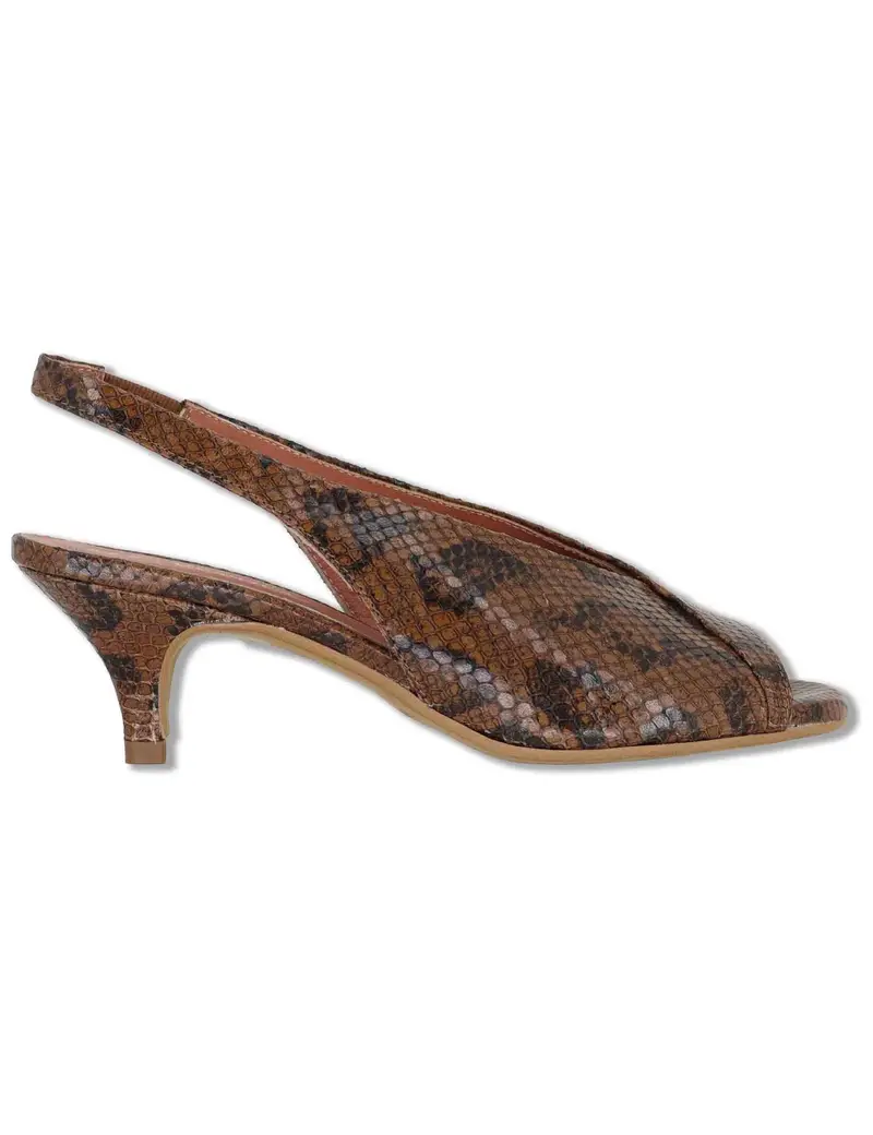 Slingback Kitten Heel in pelle marrone stampata Donna D801 014