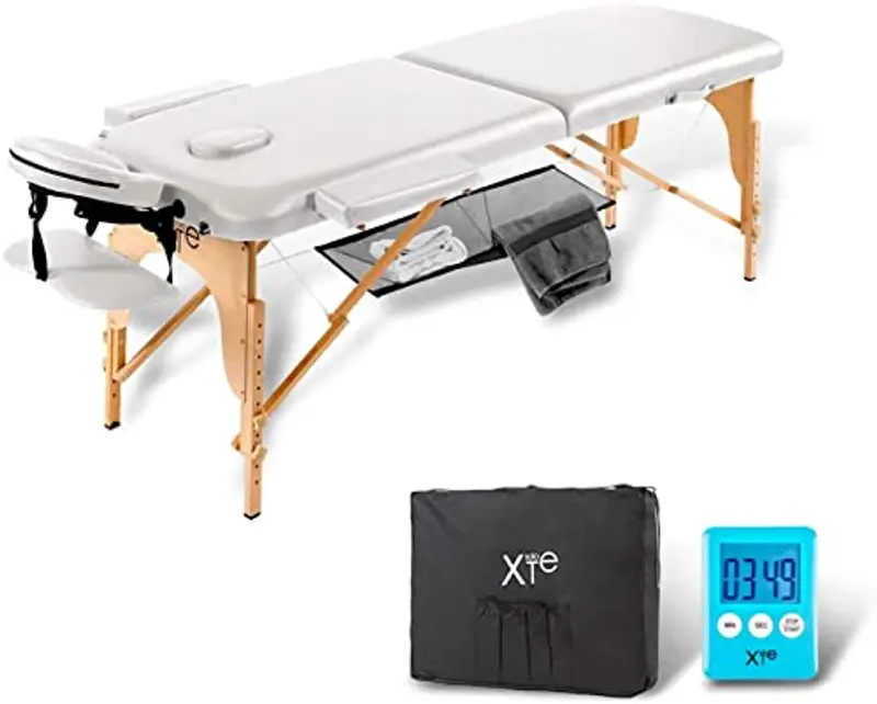 Lettino Massaggio Portatile, in Pelle ‘PU’ ECO di Alta Qualità, XXL 2 Zone, Telaio in Legno, Pieghevole, Cavi in