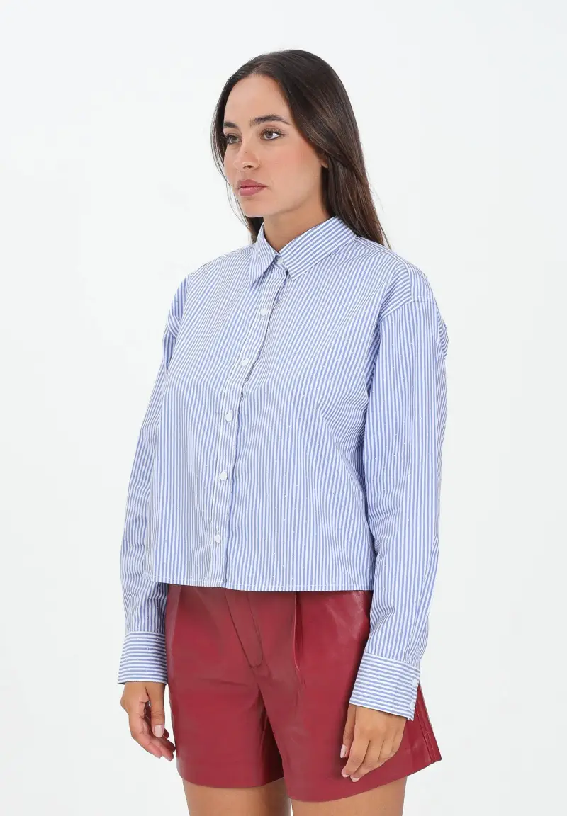Camicia a manica lunga Harlie con motivo a righe blu e bianche da donna