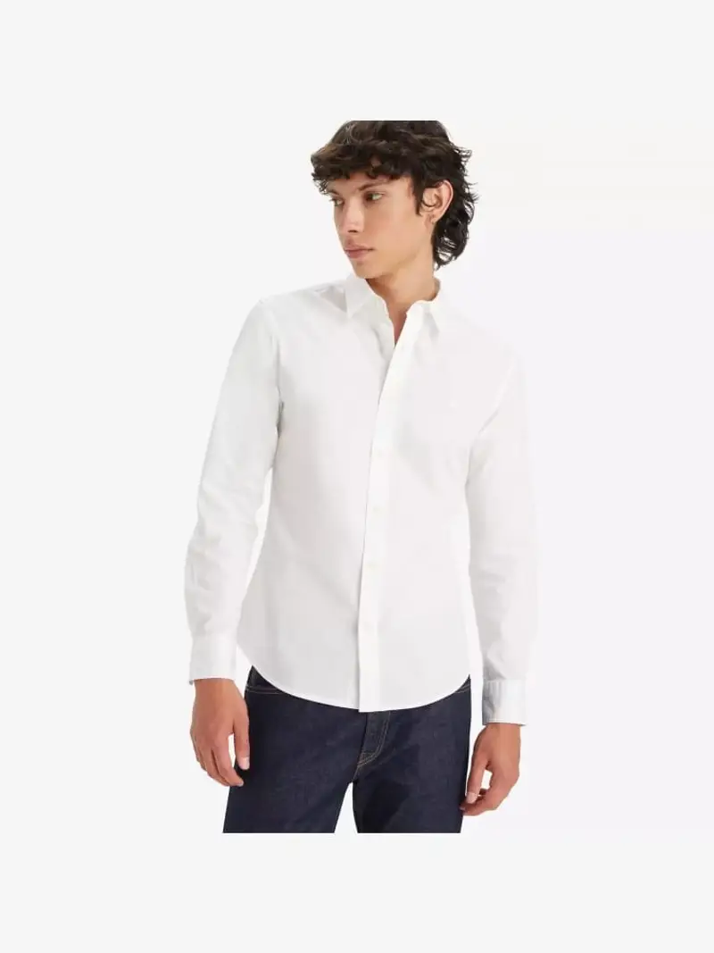 Levi's camicia bianca uomo in cotone micro logo sul petto tono su tono
