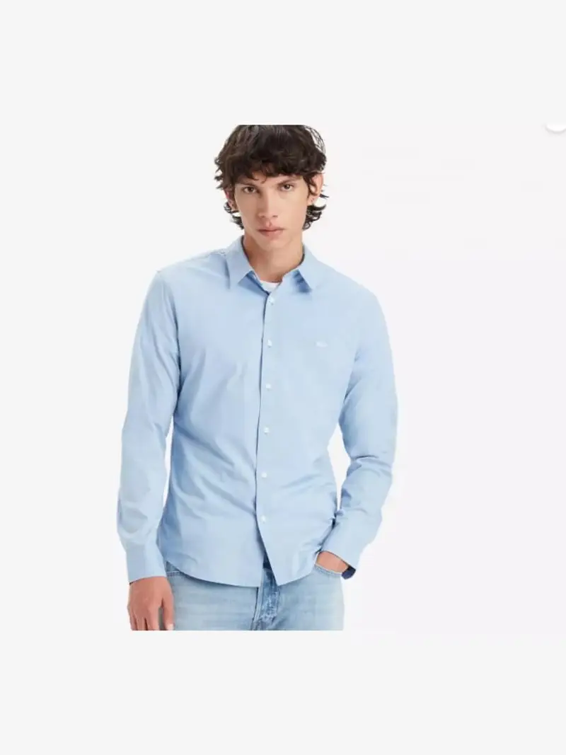 Levi's camicia celeste uomo in cotone mini logo sul petto tono su tono