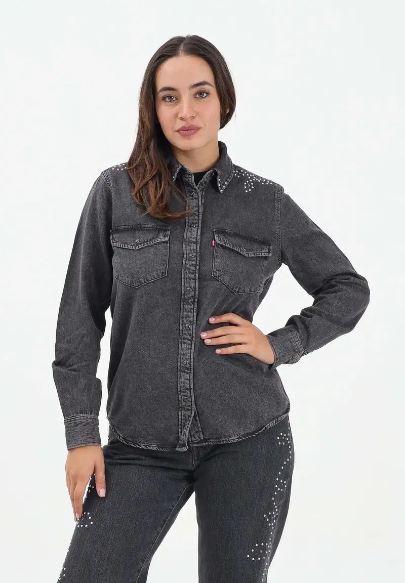 Camicia Western Essential in denim nero da donna miniatura 2