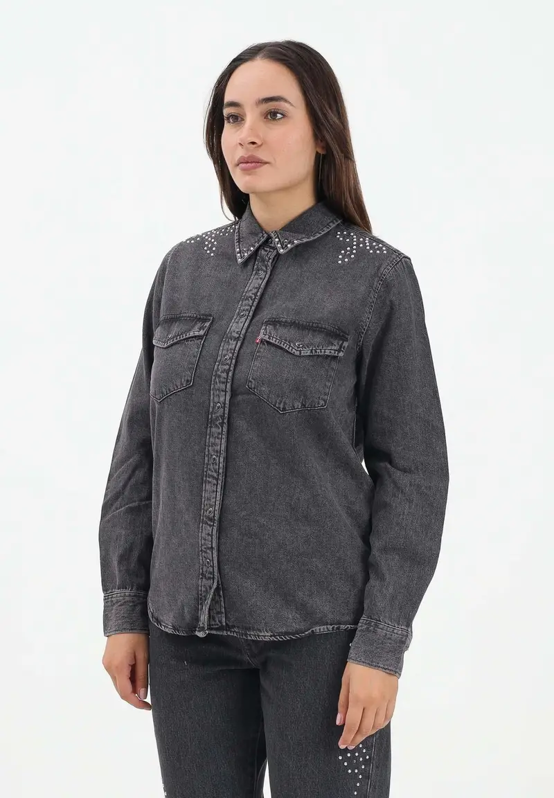 Camicia Western Essential in denim nero da donna
