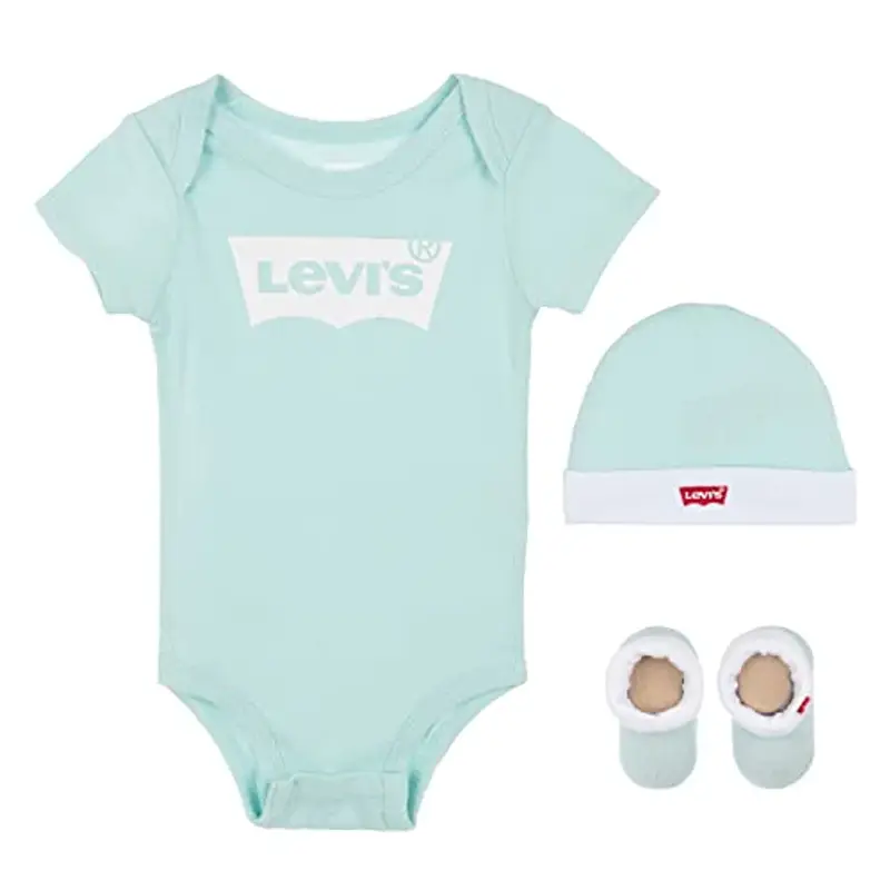 Levi's Classic Batwing Infant Hat Bodysuit Bootie Set 3Pc, Tutina per bambino e neonato Unisex - Bimbi 0-24, Bianco (Pastel Turquoise), 18 mesi