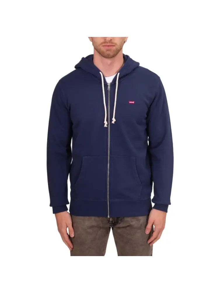 felpa blu navy uomo in cotone con cappuccio chiusura zip logo sul petto