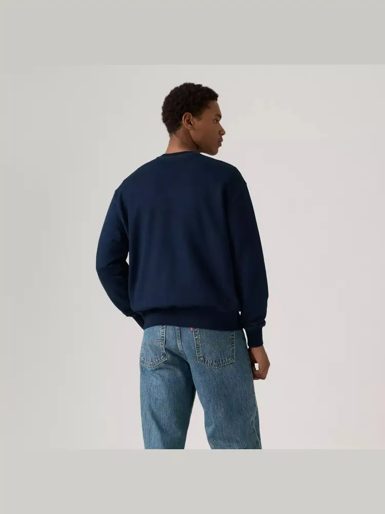 felpa blu navy uomo in cotone girocollo maxi logo sul davanti miniatura 2