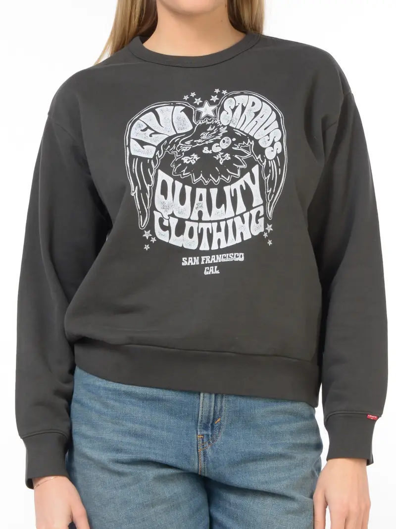 felpa da donna Levi s® a girocollo con stampa e logo NERO