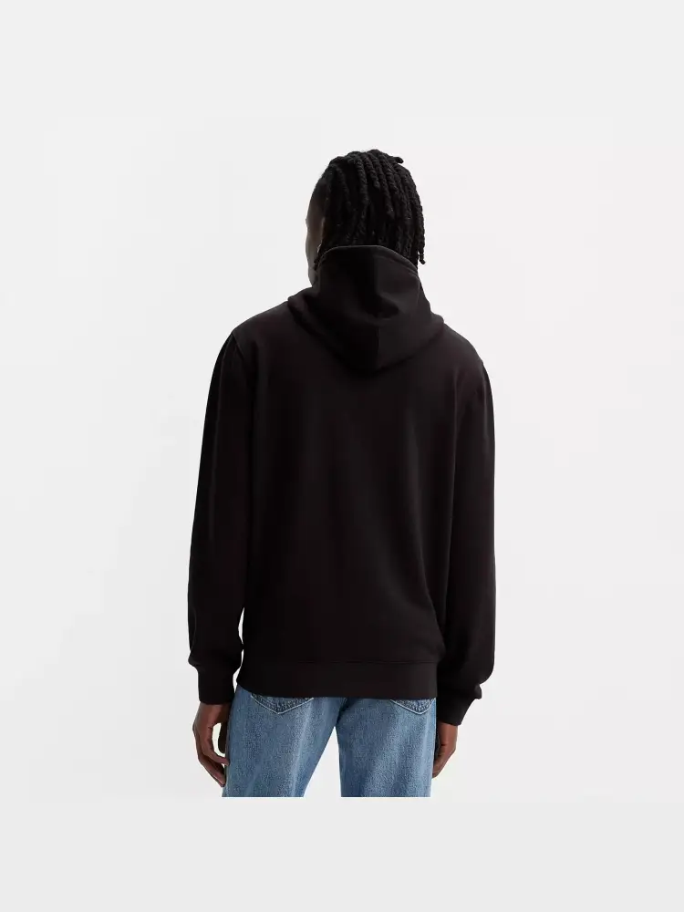 felpa nera uomo in cotone con cappuccio chiusura zip logo sul petto miniatura 2