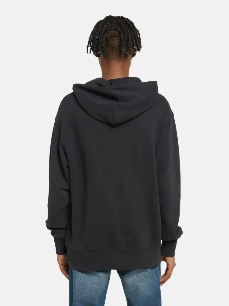 felpa nera uomo in cotone con cappuccio logo a contrasto miniatura 2