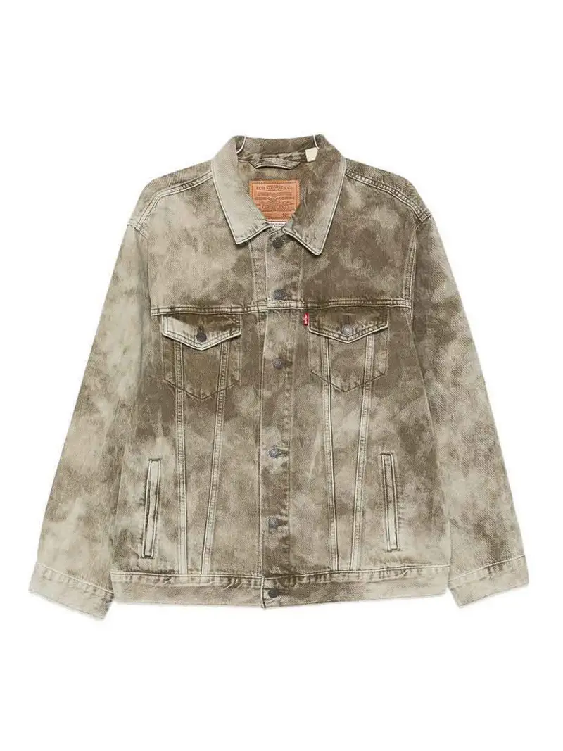 Giacca Verde E Beige Con Patch Logo Blu