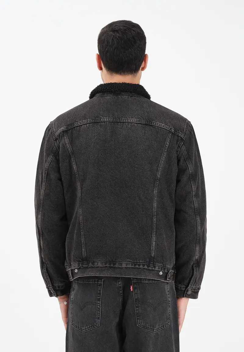 Giubbotto Sherpa Trucker Type III in denim nero da uomo miniatura 3