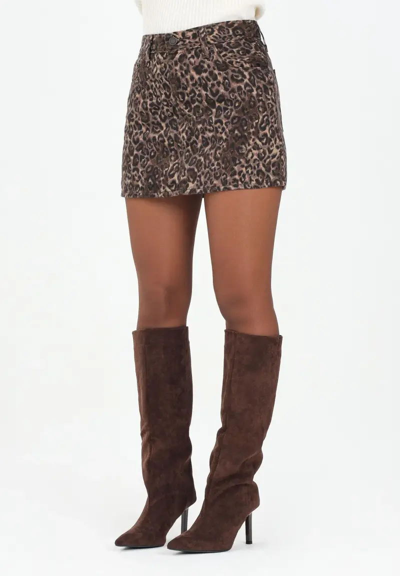 Gonna corta Icon in denim animalier da donna