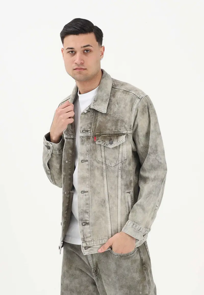 LEVI Giubbotto in denim verde mimetico da uomo con lavaggio effetto marmorizzato miniatura 2